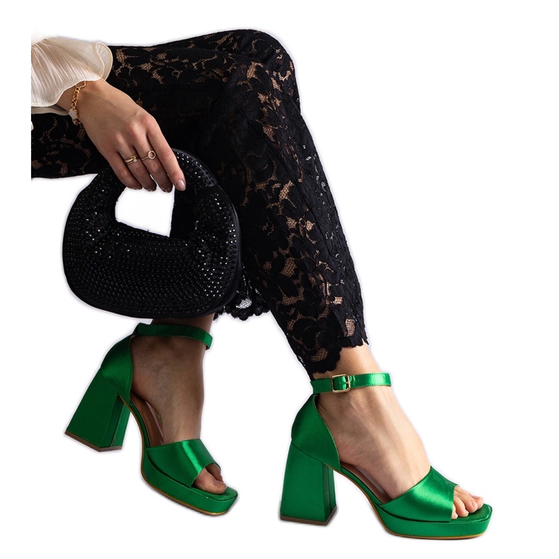 Green satin sandals with massive heels Green satin sandals with massive heels