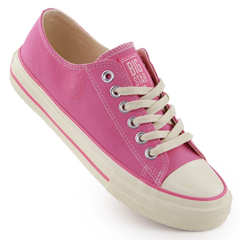 Women's low-top textile sneakers, pink Big Star NN274271