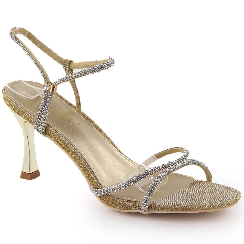 Potocki Women's sandals with zircons on a high heel, gold LE20326 golden