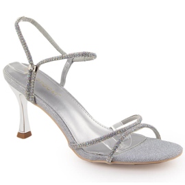 Potocki Women's silver high-heeled sandals with zircons LE20326