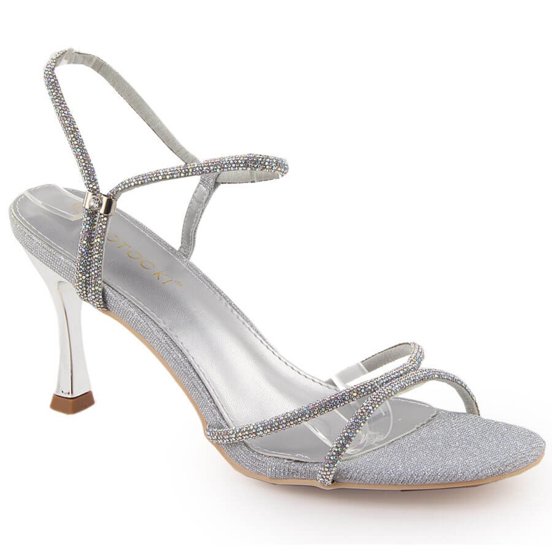 Potocki Women's silver high-heeled sandals with zircons LE20326