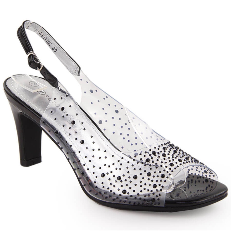 Women's transparent high-heeled sandals with zircons, black Potocki WS43317 Women's transparent high-heeled sandals with zircons, black Potocki WS43317