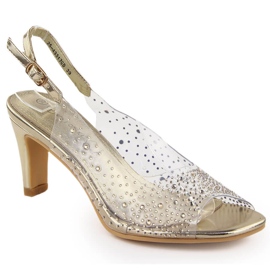 Women's transparent high-heeled sandals with gold zircons Potocki WS43317 golden Women's transparent high-heeled sandals with gold zircons Potocki WS43317 golden