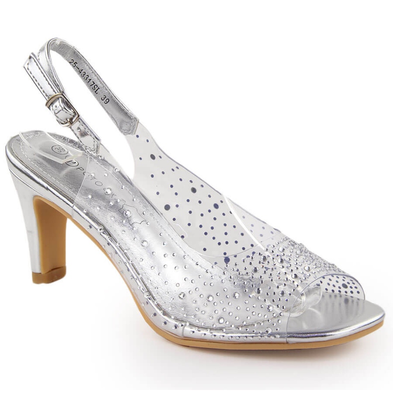 Women's transparent high-heeled sandals with silver zircons Potocki WS43317