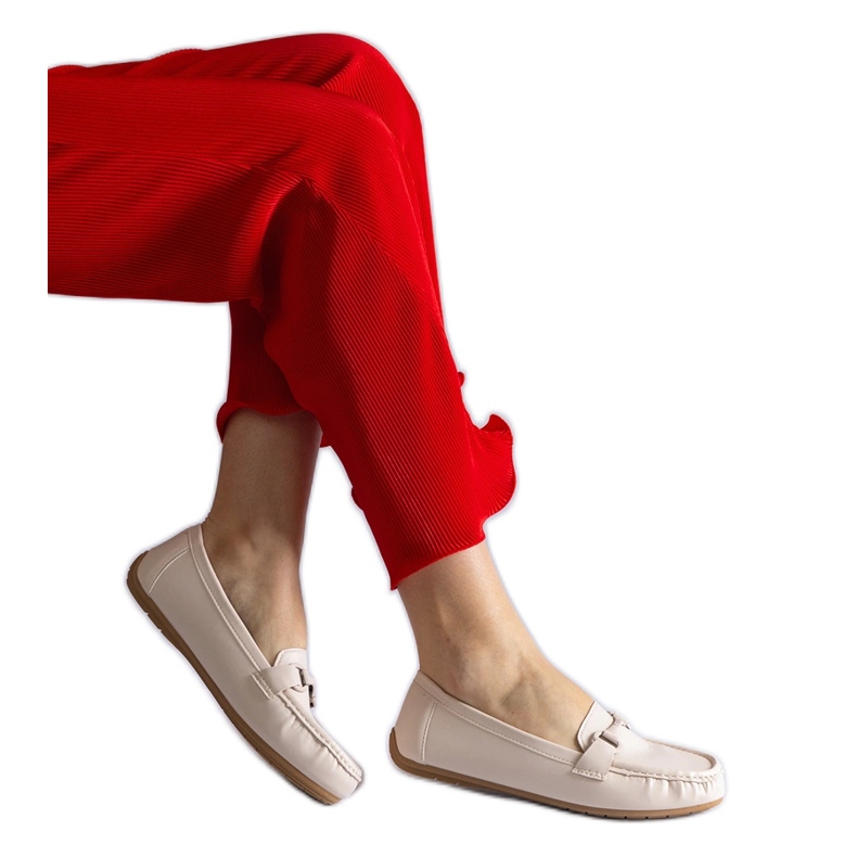 Beige classic eco leather loafers with an ornament