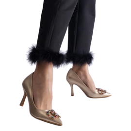 Gold high heels decorated with colorful zircons golden Gold high heels decorated with colorful zircons golden