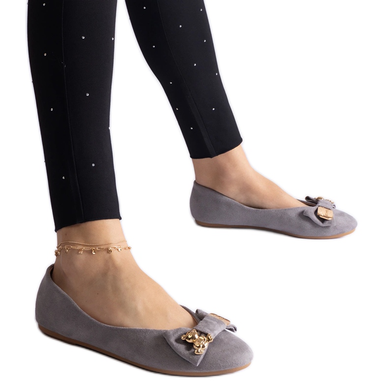 Gray ballet flats decorated with a bow and brooch grey Gray ballet flats decorated with a bow and brooch grey