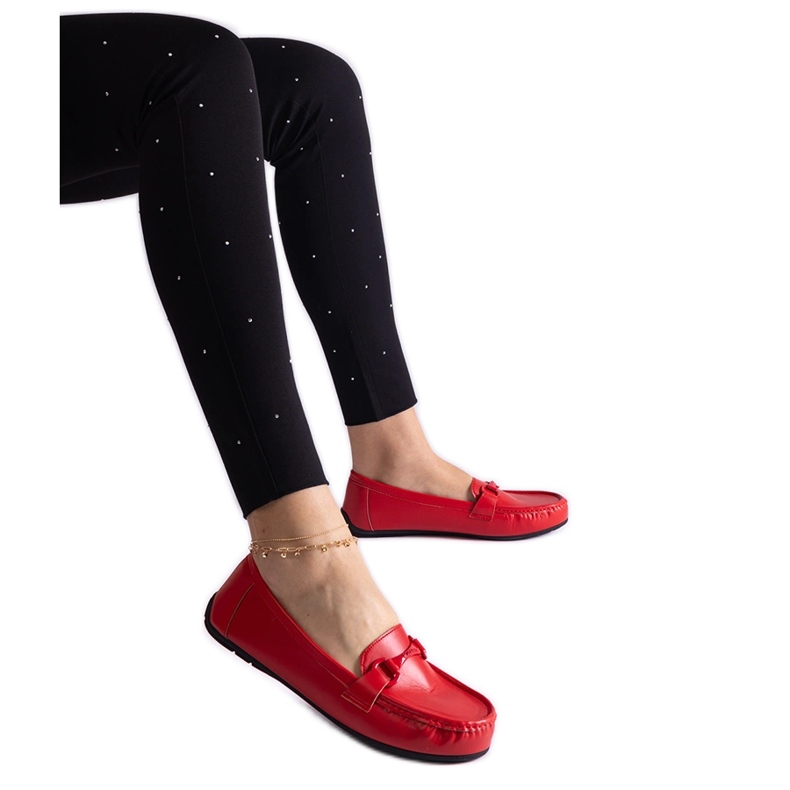 Red classic moccasins made of eco leather Red classic moccasins made of eco leather