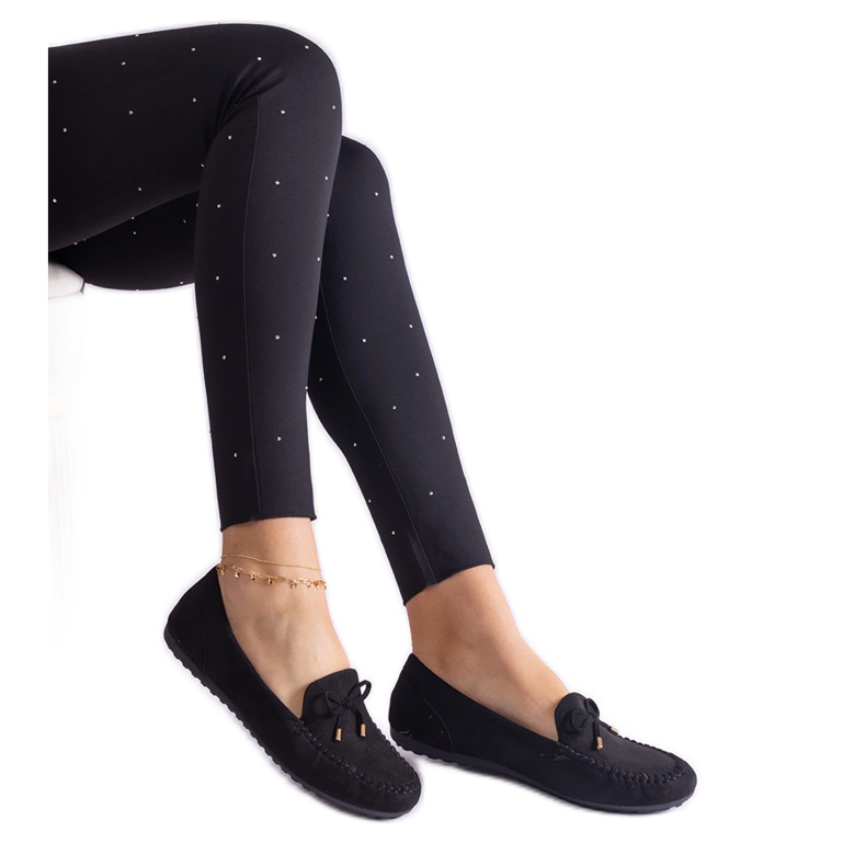 Black women's loafers with a bow