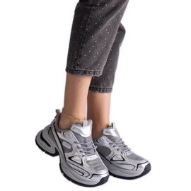 Silver sneakers with a massive sole