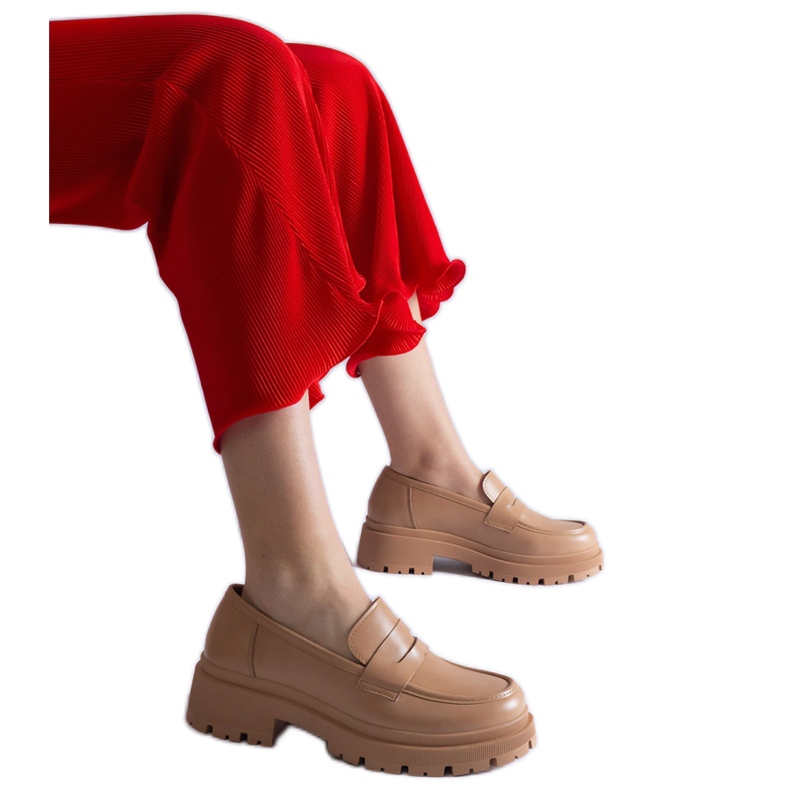 Dark beige moccasins made of eco leather