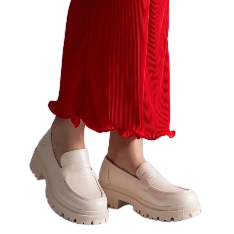 Beige women's moccasins made of eco leather Beige women's moccasins made of eco leather