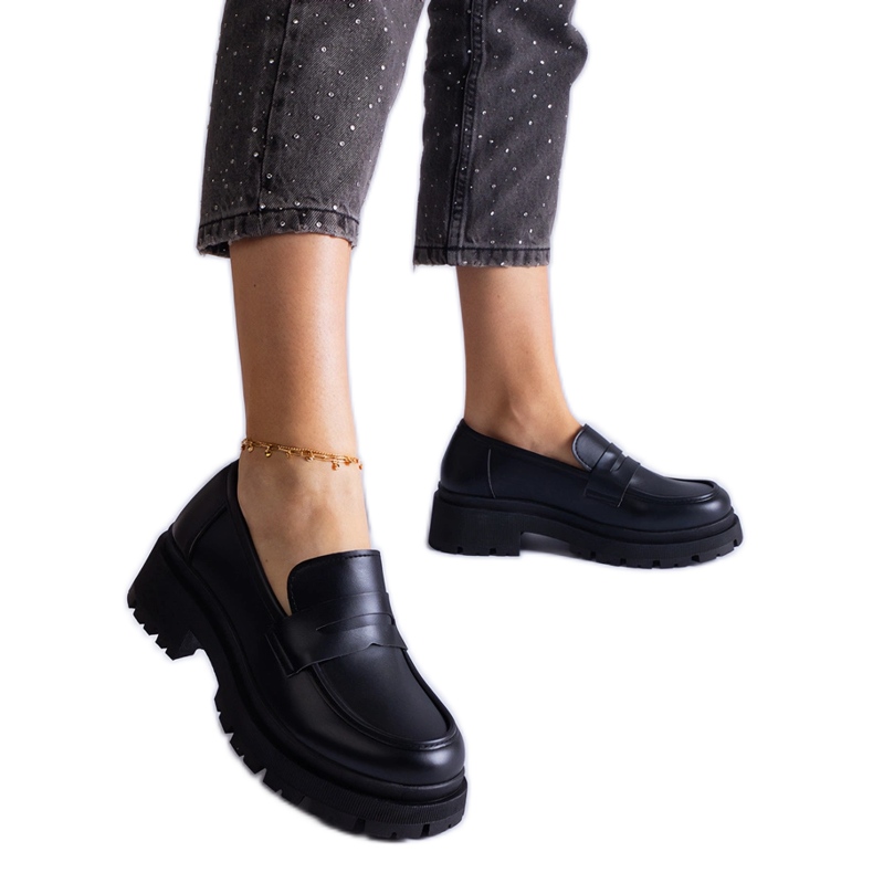 Black eco-leather moccasins