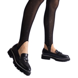 Black loafers with eco leather with an ornament