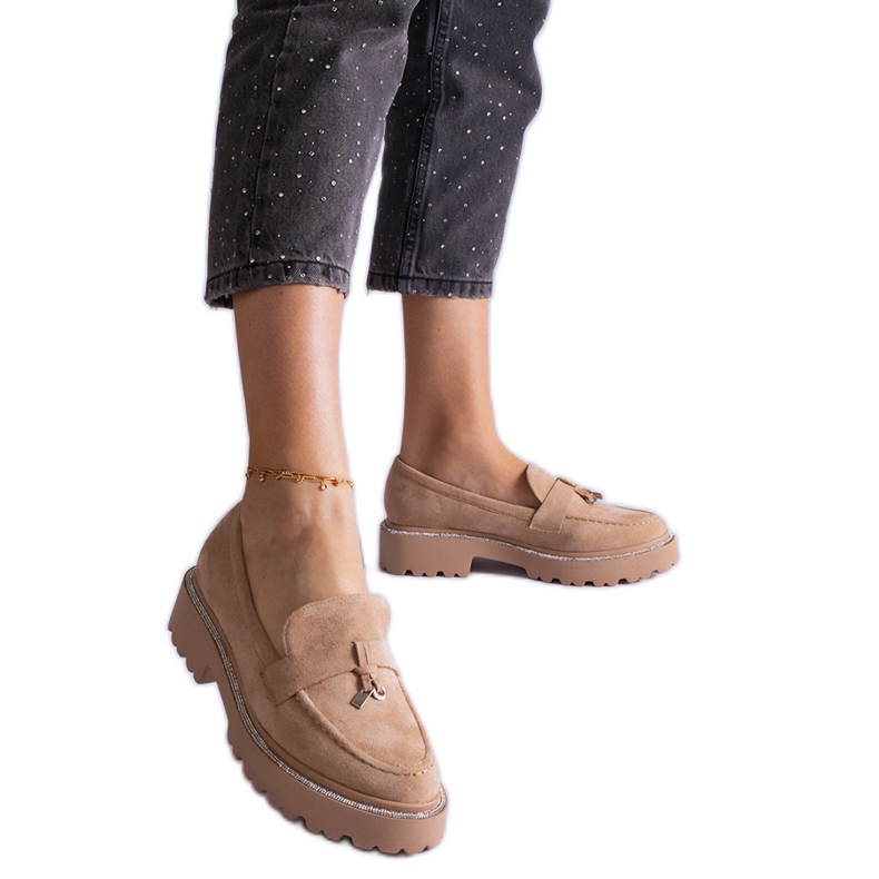 Beige moccasins made of eco-suede leather