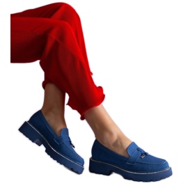 Blue denim loafers with an ornament
