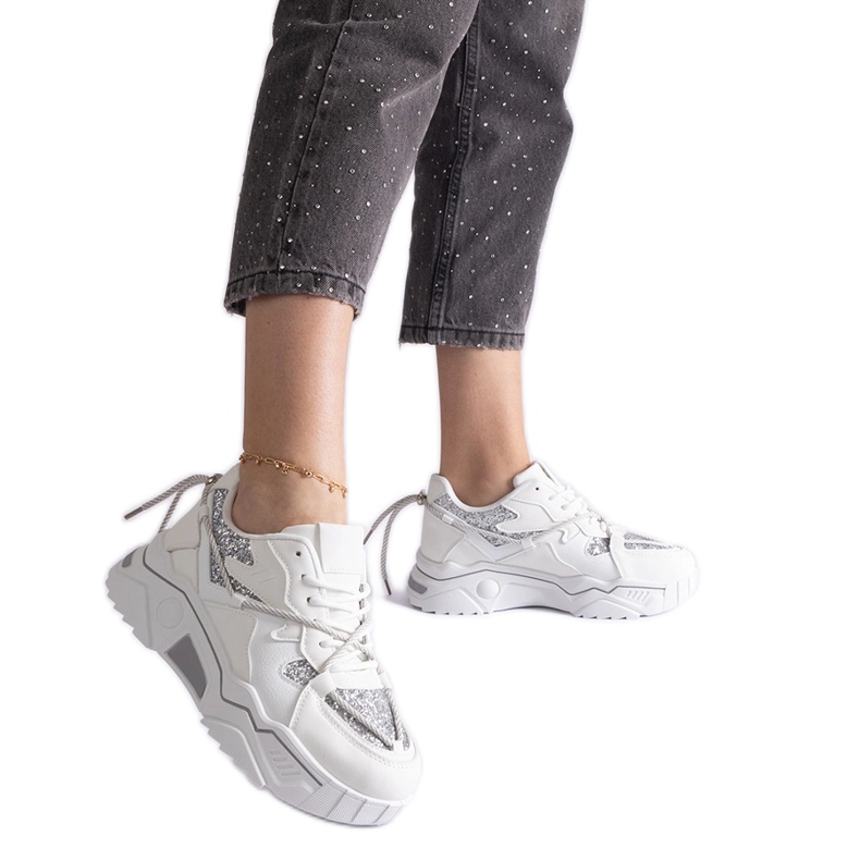 White women's sneakers with glitter
