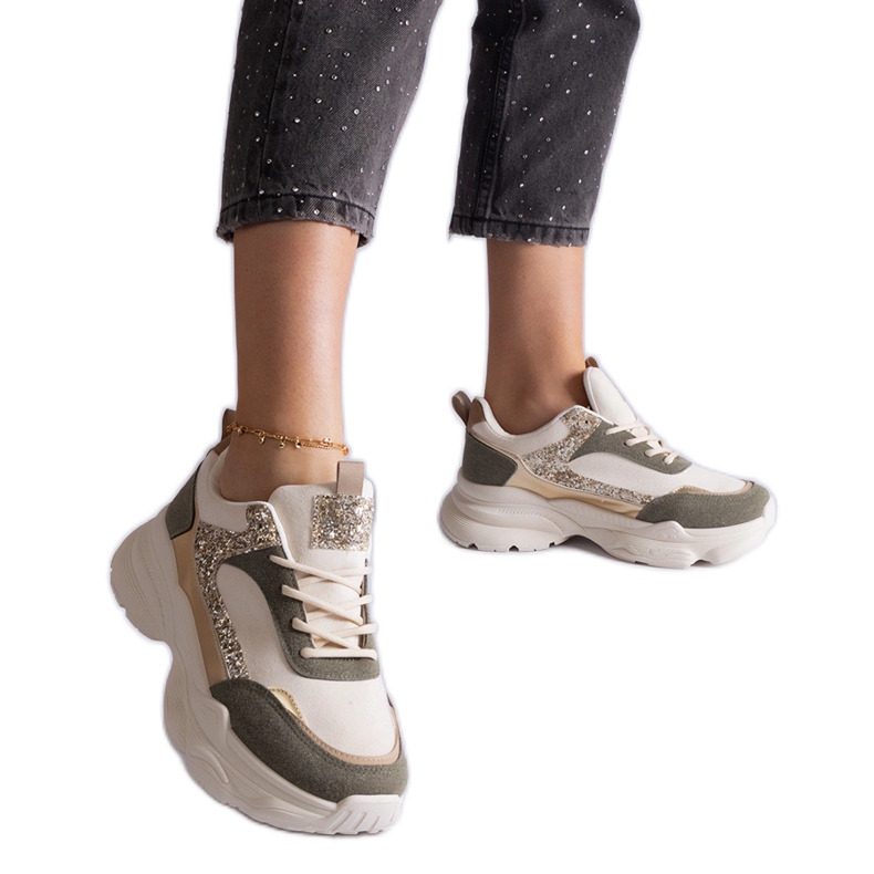 Green sneakers with glitter inserts