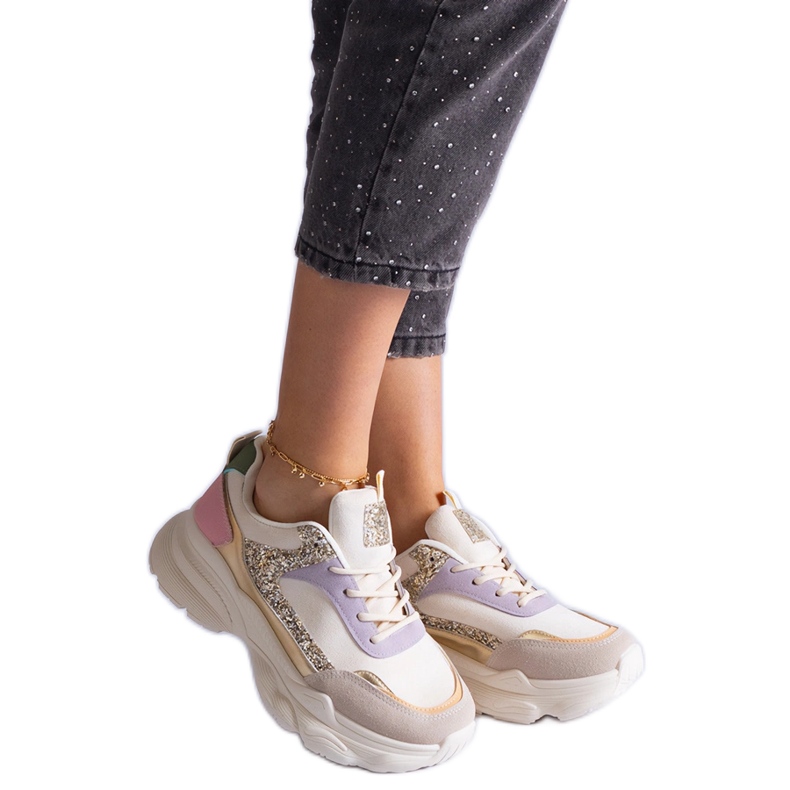 Multicolored sneakers with glitter inserts beige