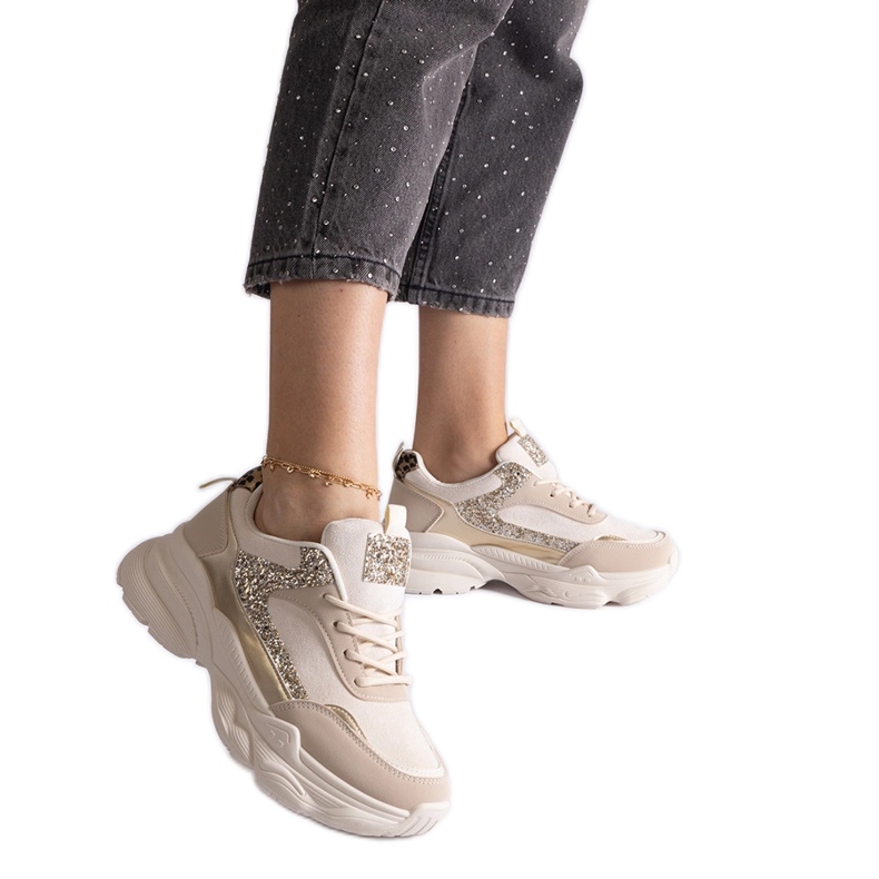 Beige sneakers with glitter inserts Beige sneakers with glitter inserts