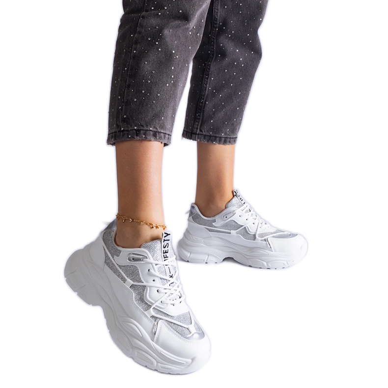 White sneakers with glitter inserts White sneakers with glitter inserts