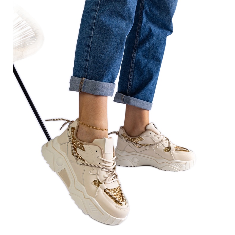 Beige women's sneakers with glitter Beige women's sneakers with glitter