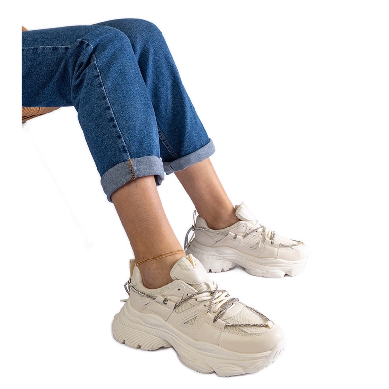 Beige women's sports sneakers