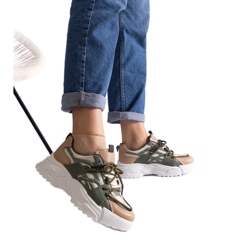 Women's green and beige sneakers