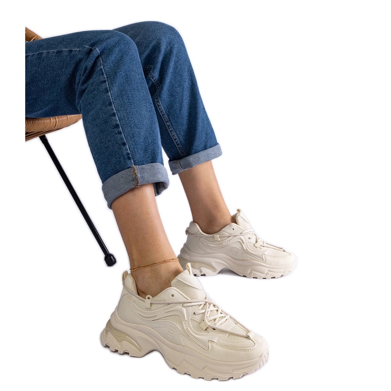 Beige women's sports sneakers