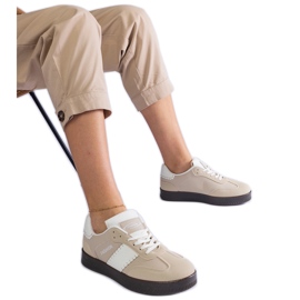 Beige platform sneakers with stitching