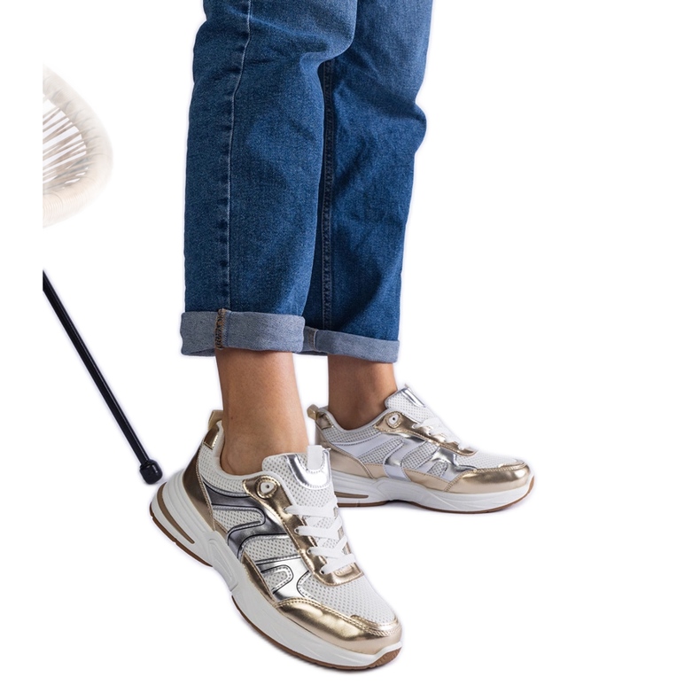 Fabric sports sneakers with gold inserts golden