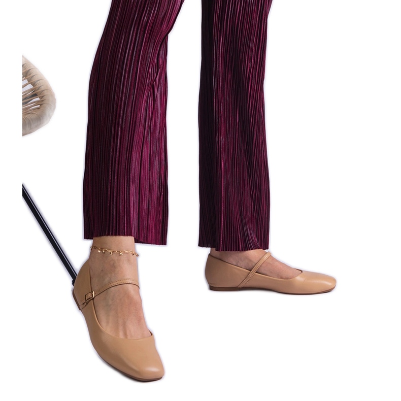 Beige ballet flats with eco-leather buckles