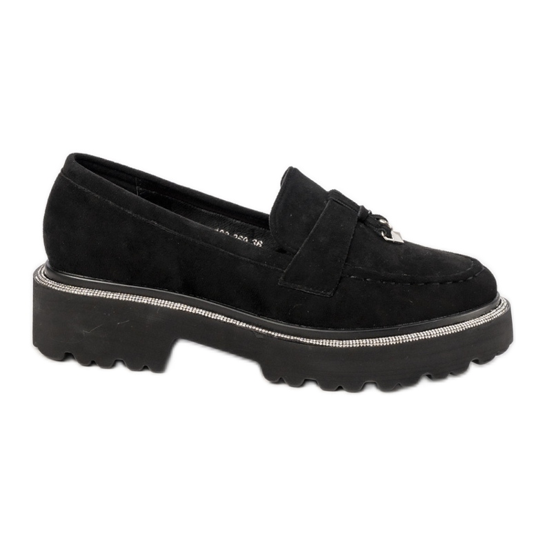 Women's black suede loafers with zircons Women's black suede loafers with zircons