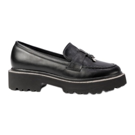 Women's eco leather black loafers with frendzla