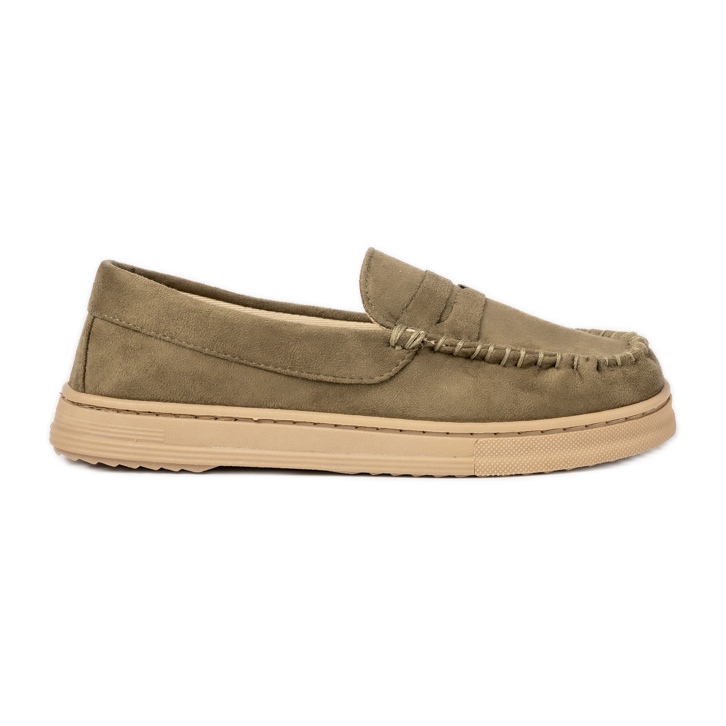 Women's green suede loafers