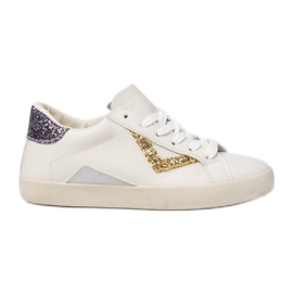 Women's glitter sneakers Gold inserts white