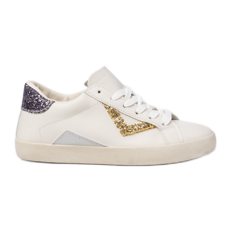 Women's glitter sneakers Gold inserts white