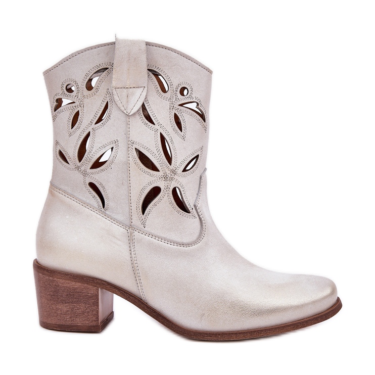 Openwork leather high heels Zazoo 3621 zloty wiped golden