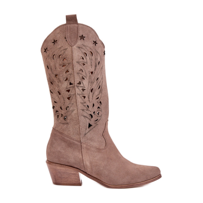 Suede boots with an openwork upper zazoo 3609 brown