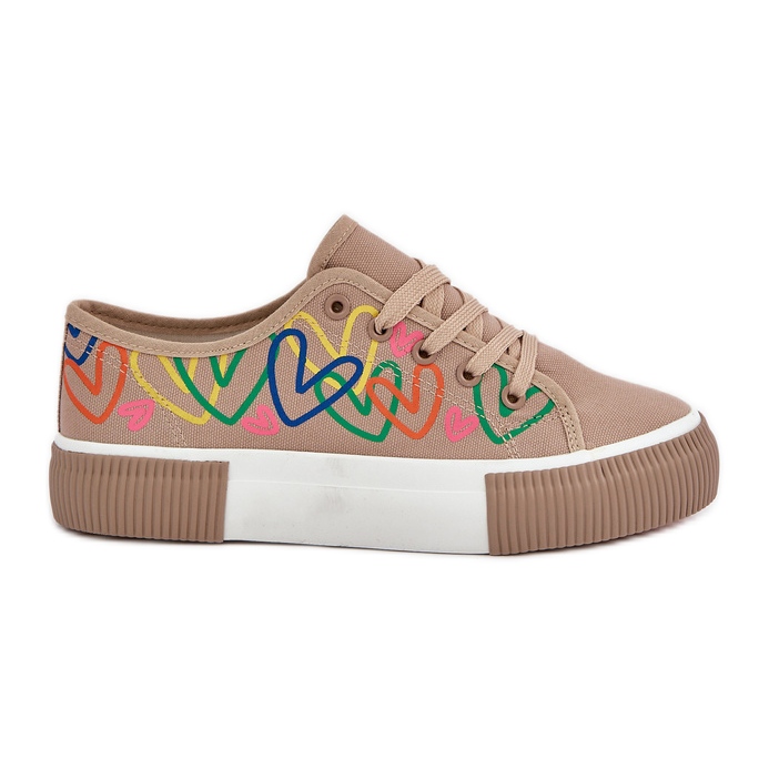 Women's sneakers in dark -sized hearts beige