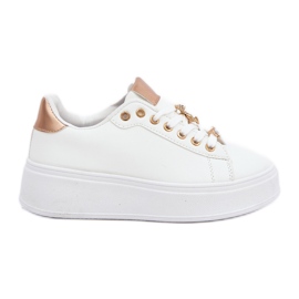 Eco leather sneakers with pins white and gold Eco leather sneakers with pins white and gold