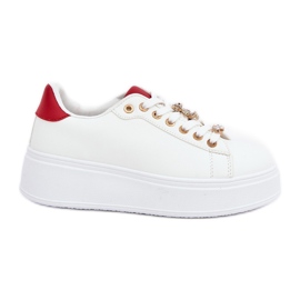 Eco leather sneakers with pins white and red