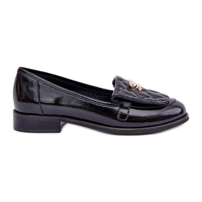Leather varnished loafers with a golden decoration Laura Messi 2927 black Leather varnished loafers with a golden decoration Laura Messi 2927 black