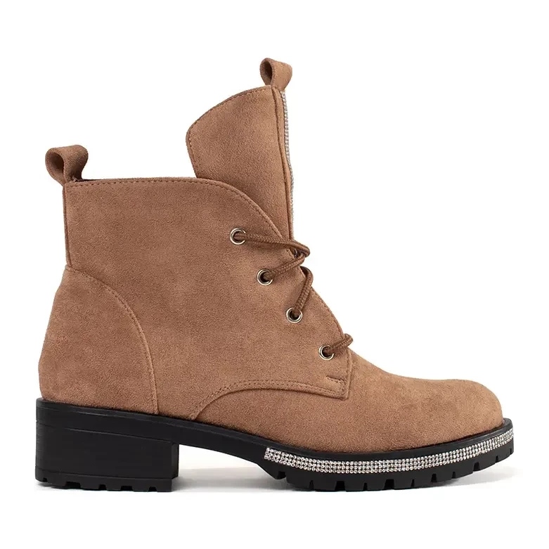 Beige lace -up boots with zircons Beige lace -up boots with zircons