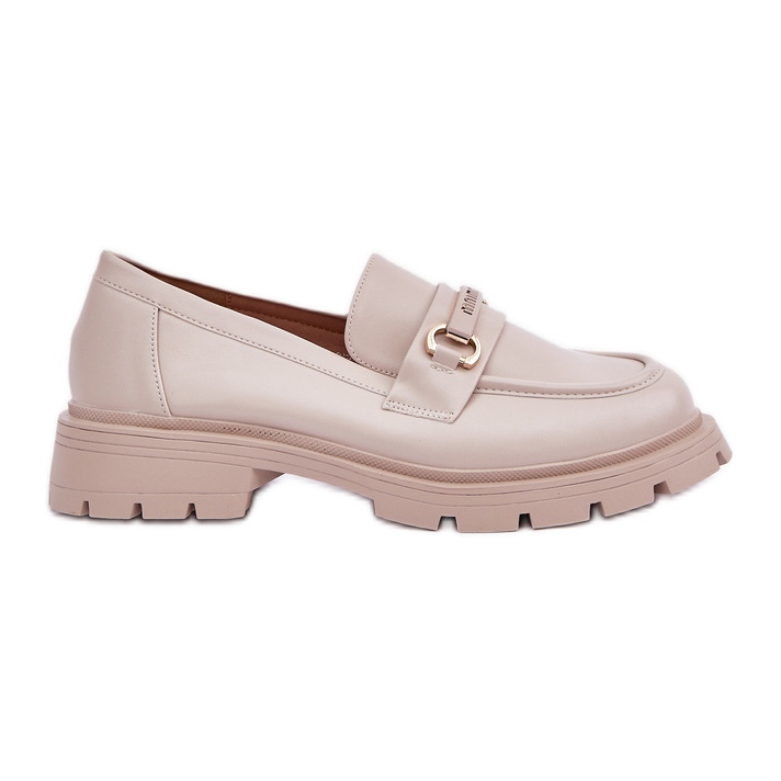 Classic women's loafers with eco leather beige with an ornament