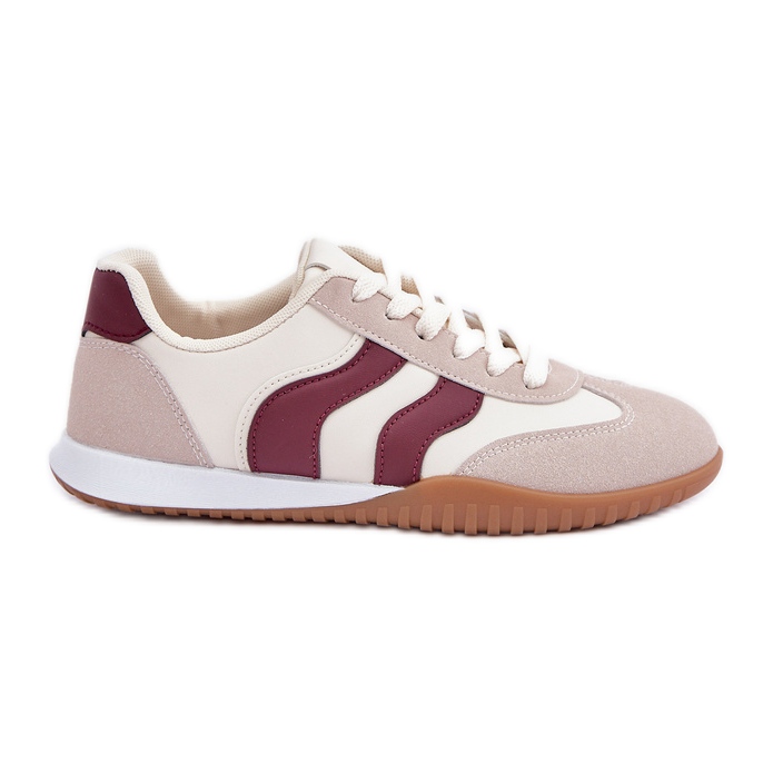 Classic women's sneakers with eco leather beige-burgundy Classic women's sneakers with eco leather beige-burgundy