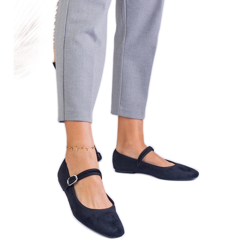 Black ballerinas with a belt and a square nose