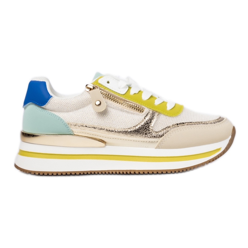 Women's sports green and beige sneakers