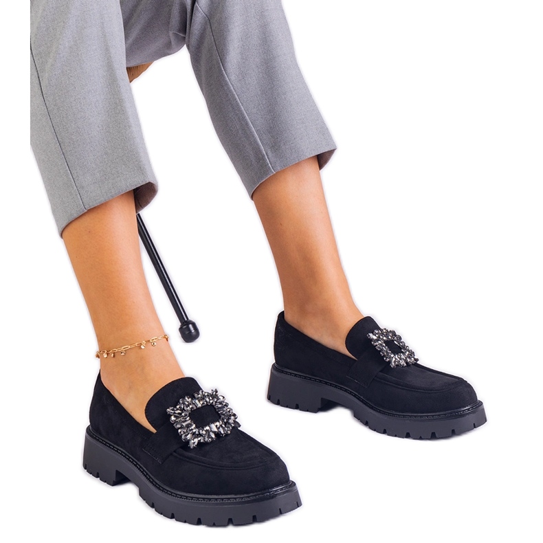 Black women's loafers from Ekozamsz with an elegant decoration