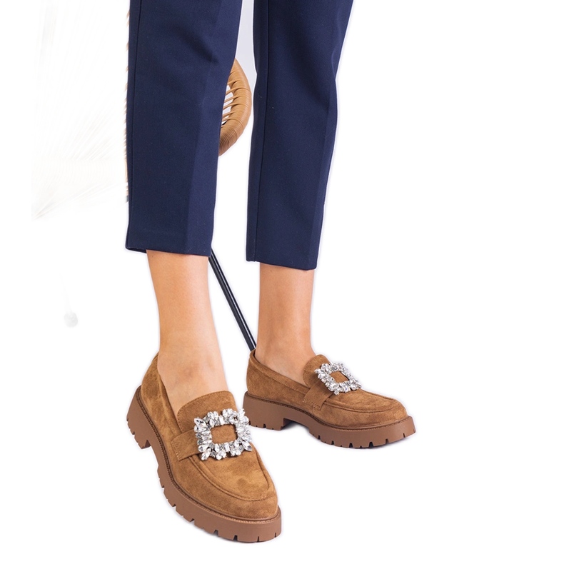 Brown women's loafers from Ekozamsz with an elegant decoration